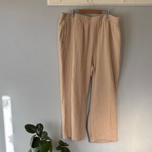 Women’s Plus‑Size Tan Cotton Muslin Pants – Relaxed Resort / Beachwear